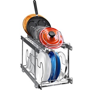 VEVOR Pan and Pot Rack, 2-Tier Expandable Pull Out Under Cabinet Organizer, Cookie Sheet Baking Pans Tray Racks, Adjustable Wire Dividers - 1 of 4