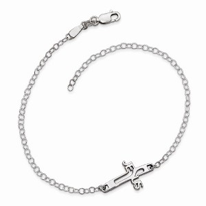 Black Bow Jewelry Rhodium Plated Sterling Silver Jesus Cross Anklet, 9.5 Inch - 1 of 3
