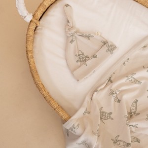 Organic Swaddle Blanket & Hat Set - Turtles - 1 of 4