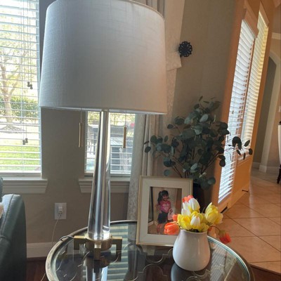 29.5 Crystal Zoe Table Lamp Clear With Brass Accents Linen Shade Jonathan Y Dual Pull Chains Ul Listed Target