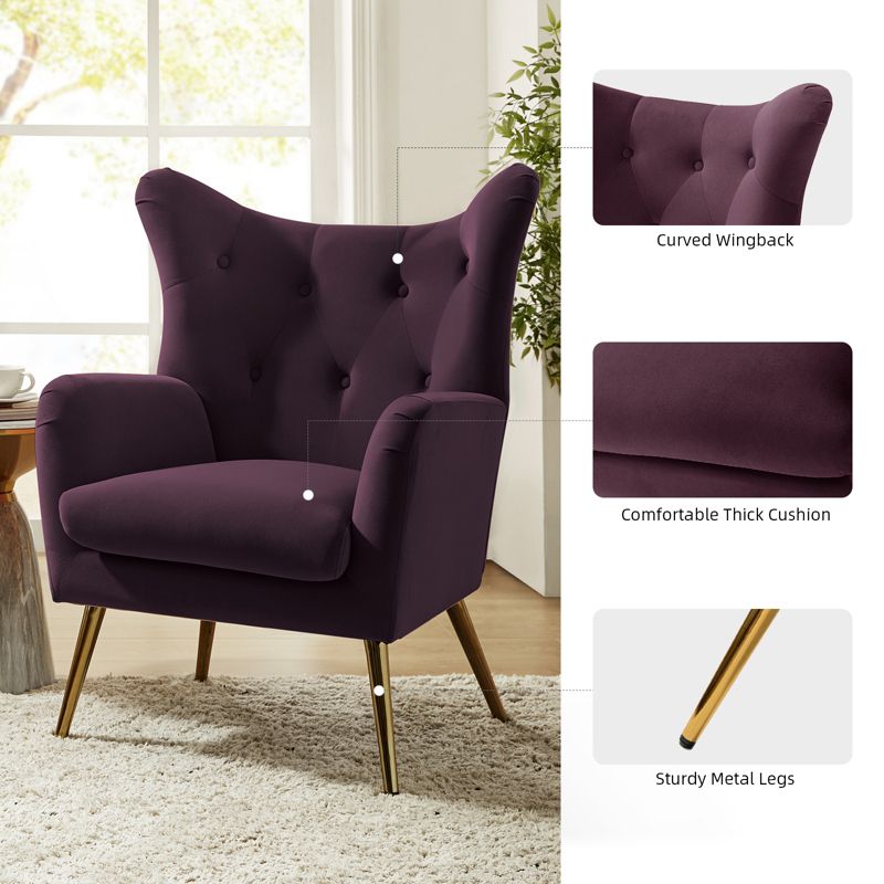 Godefroy Upholstery Accent Chair velvet with Wingback | Karat Home, 5 of 12