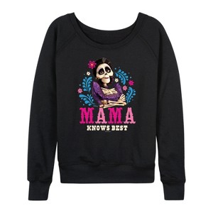 Women's Disney Imelda Mama Knows Best Lightweight French Terry Wide Neck Long Sleeve Graphic Shirt - Black - 4X - 1 of 4
