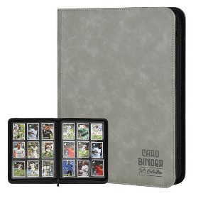 Itopfox Premium 9 Pocket Double Sided Trading Card Binder, 540 Pocket PU Leather Album for MTG, TCG, Sport & Game Cards (Gray) - 1 of 4