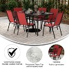 Merrick Lane 7 Piece Outdoor Dining Table Set for 6 with Glass-Top Patio Table and 6 Stack Chairs with Flex Comfort Material - 3 of 4