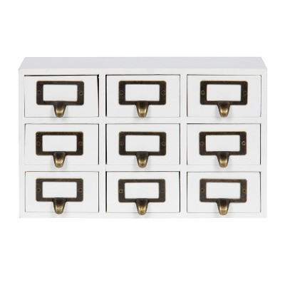 White Wood Apothecary Desk Drawer Set with 9 Drawers