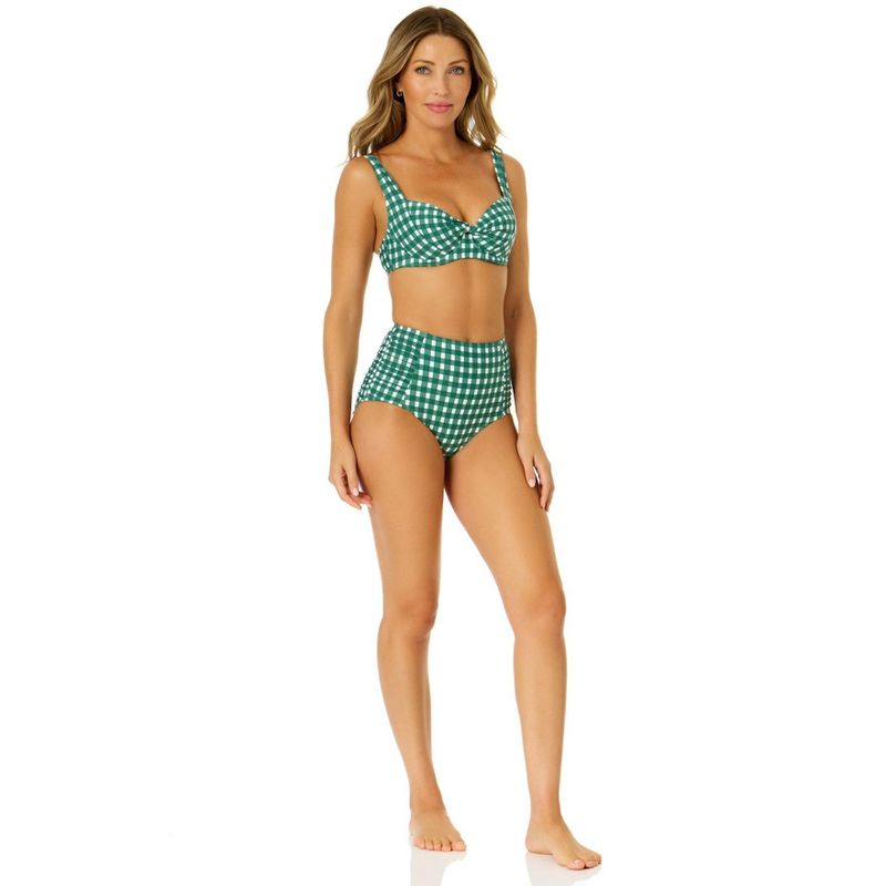 Anne Cole Women's Green Gingham Retro Underwire Bikini Swim Top, 3 of 5