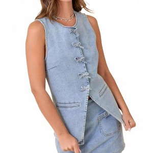 Women's Wo's Bow Denim Vest - Main Strip M - 1 of 4