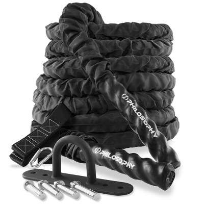 Philosophy Gym Exercise Battle Rope with Cover and Anchor Kit for Fitness Training, Conditioning