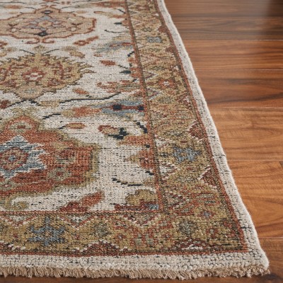 Ivory and Gold Hand-Knotted Wool 8' x 10' Area Rug