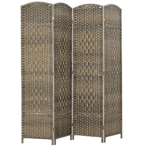 HOMCOM 4 Panel Room Divider, 6' Tall Folding Privacy Screen, Hand-Woven Freestanding Wood Partition for Home Office, Bedroom, Dark Rustic Oak - 1 of 4