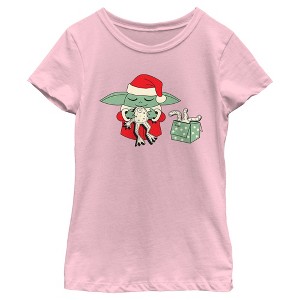 Girl's Star Wars: The Mandalorian Grogu Frog Present T-Shirt - 1 of 4