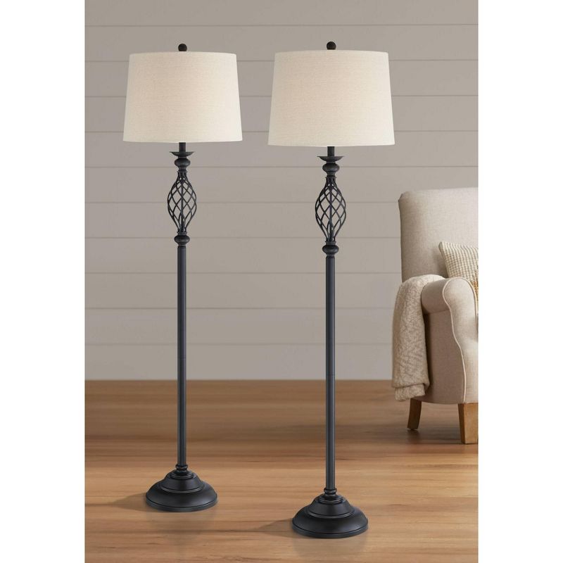 Franklin Iron Works Annie Traditional 63" Tall Standing Floor Lamps Set of 2 Lights Iron Scroll Brown Bronze Finish Living Room Bedroom House Reading, 2 of 10