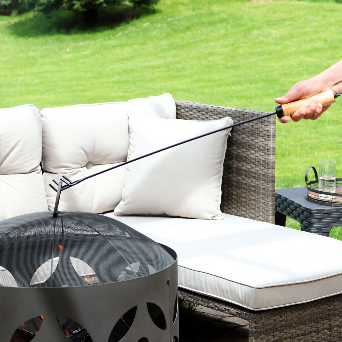 Sunnydaze Indoor/Outdoor Steel Camp Fire Pit or Fireplace Log Poker Stick Tool with Wooden Handle - 26" - thumbnail 2
