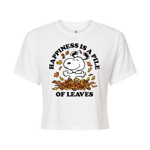 Women's - Peanuts - Happiness Is A Pile Of Leaves Cropped Graphic T-Shirt - 1 of 4