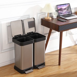 Dual Compartment Trash Can, Stainless Steel Garbage Can with 2 Separate Soft-Close Lids for Kitchen Office Bathroom, Without Inner Bucket - 1 of 4