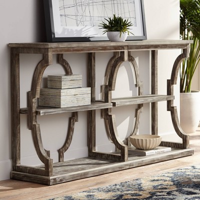 Crestview 64" Chestnut and White Wash Wood-Metal 3-Tier Console