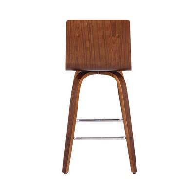 26" Cream Faux Leather and Walnut Wood Swivel Bar Stool