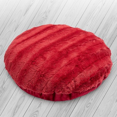 Maroon Faux Fur 18" Round Throw Pillow Set
