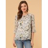 INSPIRE CHIC Women's Round Neck Ruffle 3/4 Sleeve Floral Print Chiffon Blouse - 2 of 4