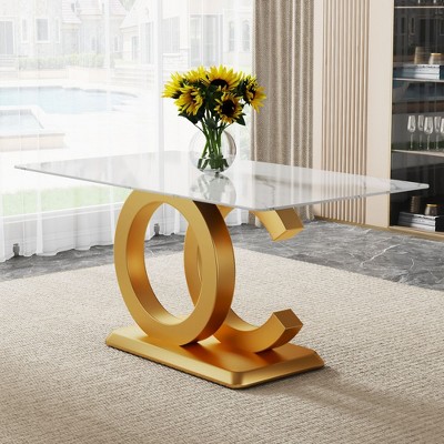 NicBex 63" Modern Rectangle Dining Table,Kitchen Table with White Tabletop and Gold Base for 6-8 Seaters,White Gold