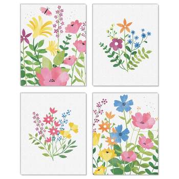Big Dot of Happiness Wildflowers - Unframed Floral Nursery and Room Decor Linen Paper Wall Art - Set of 4 - Artisms - 8 x 10 inches
