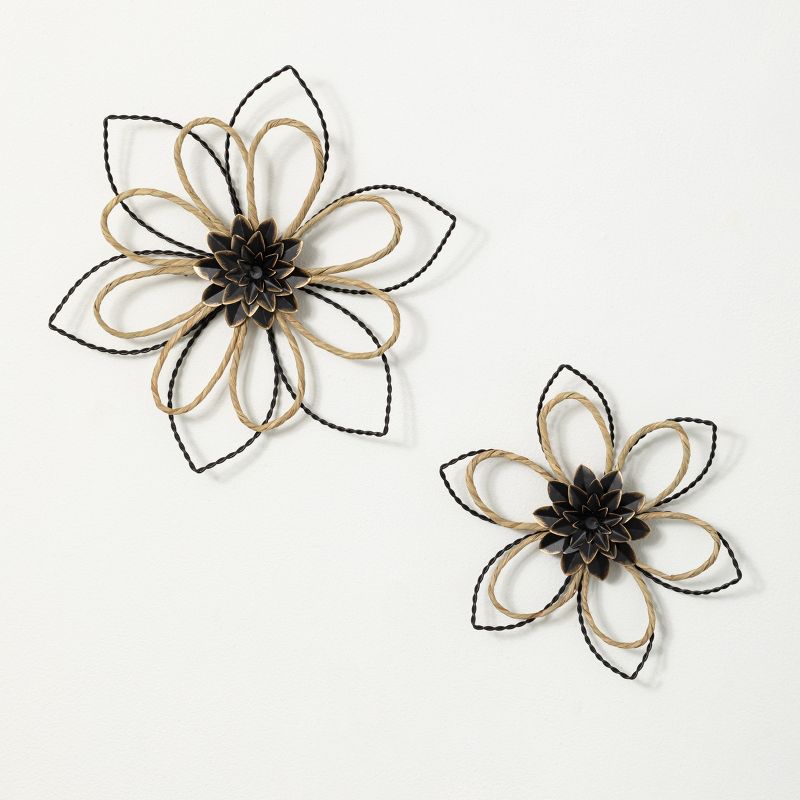 Sullivans Sculpted Wire Wall Flower Art Set of 2, 14.75"H & 11"H Black, 1 of 5
