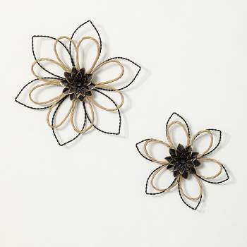 Sullivans Sculpted Wire Wall Flower Art Set of 2, 14.75"H & 11"H Black