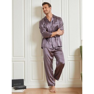 SilkSilky Men's Luxurious Silk Lapel Pajama Set - 1 of 4