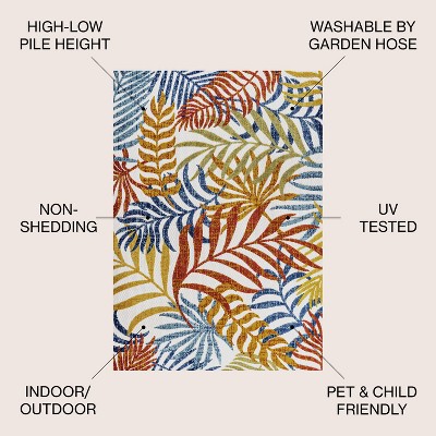 Tropical Bliss Navy & Aqua Palm Indoor/Outdoor 9' x 12' Rug