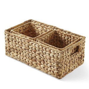 Attop 3-Piece Handwoven Water Hyacinth Storage Baskets - Versatile Natural Organizers for Home, Office & Pantry - 1 of 4