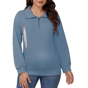 INSPIRE CHIC Women's Nursing Maternity Zipper Shirt Pregnancy Long Sleeves Polo Tops Breastfeeding Sweatshirt - 1 of 4