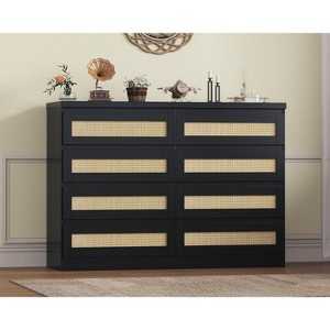 Rattan 8 Drawers Dresser for Bedroom, Modern Double Wood Chest of Drawers with Large Storage, TV Stands for Living Room, Entryway, Hallway - 1 of 4