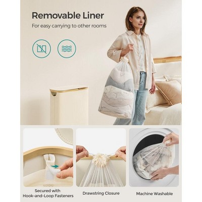 Cream White Collapsible Laundry Hamper with Bamboo Lid