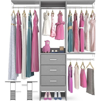 Aheaplus Closet Organizer with Adjustable Shelves, Closet System with Clothes Garment Rack and Fabric Drawer