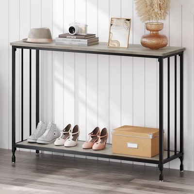 Narrow Console Table, Small Entryway Table with Engineered Wood Shelf and Metal Frame