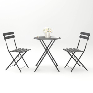 Nestfair 3pc Patio Bistro Balcony Metal Chair Table Set - 1 of 4