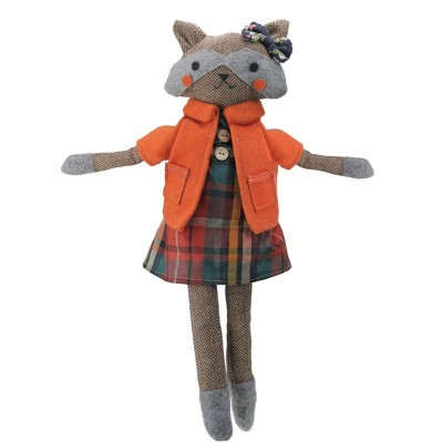 Northlight 17" Brown and Orange Sitting Girl Herringbone Design Fox Plush