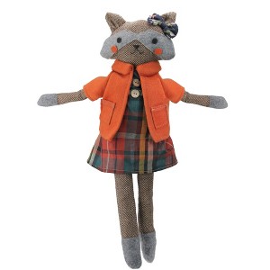 Northlight Sitting Herringbone Designed Fox Girl with Plaid Dress - 17" - Brown and Orange - 1 of 3