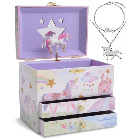 Jewelkeeper Unicorn Music Box & Little Girls Jewelry Set With 2 Pullout  Drawers, Rainbow : Target