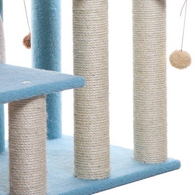 38-Inch Sky Blue Sisal Cat Tree with Tunnels and Steps