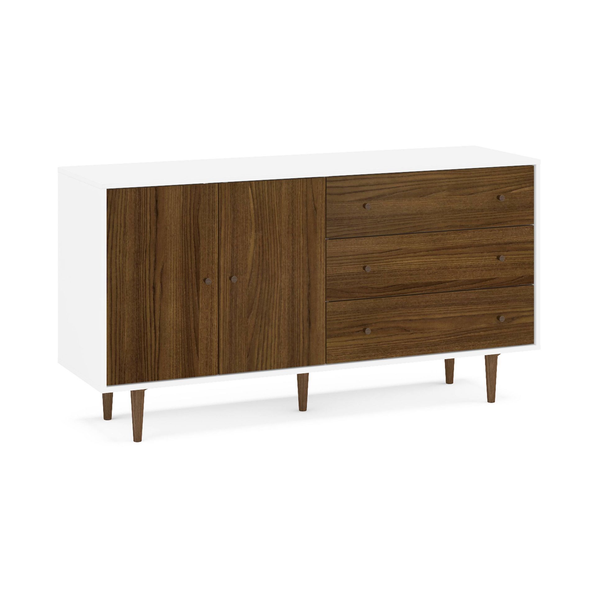 Pasadena Side Board White/Dark Brown - Polifurniture: Modern Dining Room Storage, Adjustable Shelves, 2 Doors, 3 Drawers