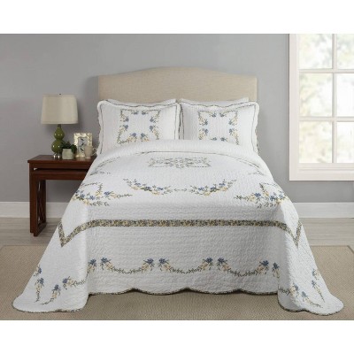 Heather King Size White and Blue Embroidered Cotton Sham