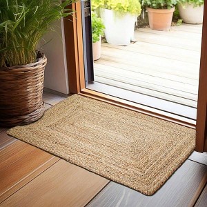 Hand Woven Jute Braided Rug 24x36 Inches Reversible Boho Entry Area Kitchen Living Room Farmhouse Indoor Outdoor - 1 of 4