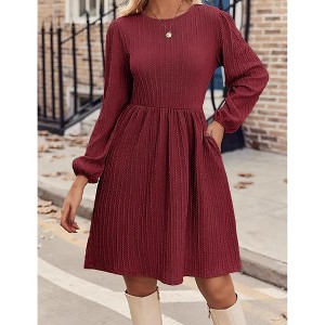 Women's Crew Neck Fall Dresses Casual Long Sleeve Winter Knit Sweater Dress - 1 of 4