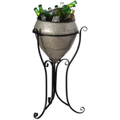 Vintiquewise Silver Galvanized Metal Beverage Cooler Tub with Liner and Stand