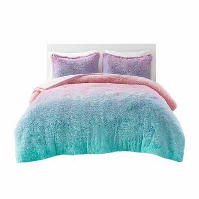 Gracie Mills Herman Luxe Ombre Shaggy Faux Fur Duvet Cover Set