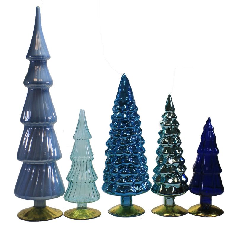 Cody Foster 17.0 Inch Blue Hued Glass Trees Set / 5 Christmas July 4Th Village Decorate Decor Tree Sculptures, 2 of 4