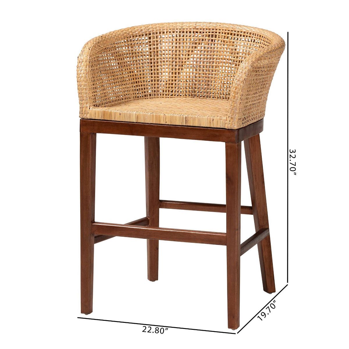 bali & pari Papua Natural Rattan and Acacia Wood Counter Height Barstool Natural Brown/Walnut Brown: 30 Day Limited Warranty, Spot Clean - thumbnail 10