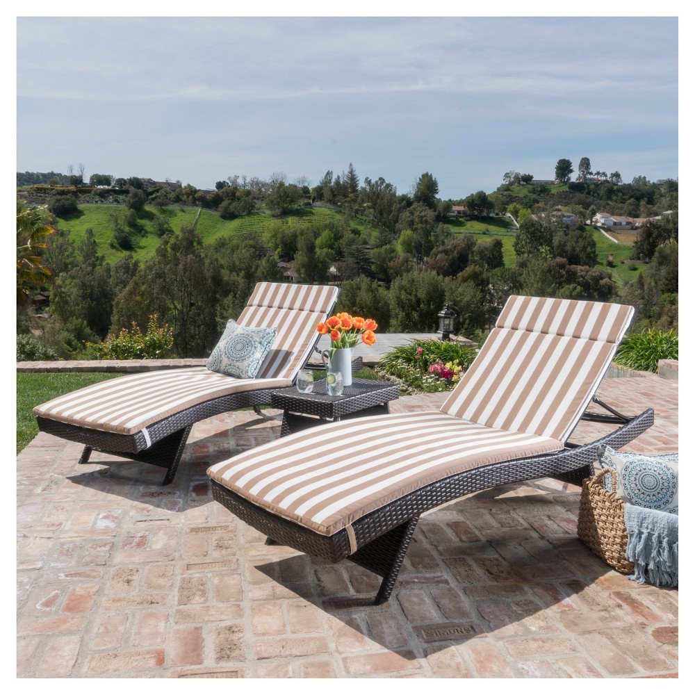 Salem 3pc Brown Wicker Lounge and Coffee Table Brown and White Stripe Christopher Knight Home