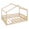 Sapphtopaz Floor Bed Frame for Kid with Fence & Roof Design House Platform Bed with Wood Frame for Kids Bedroom, Playroom, Nursery - 3 of 4